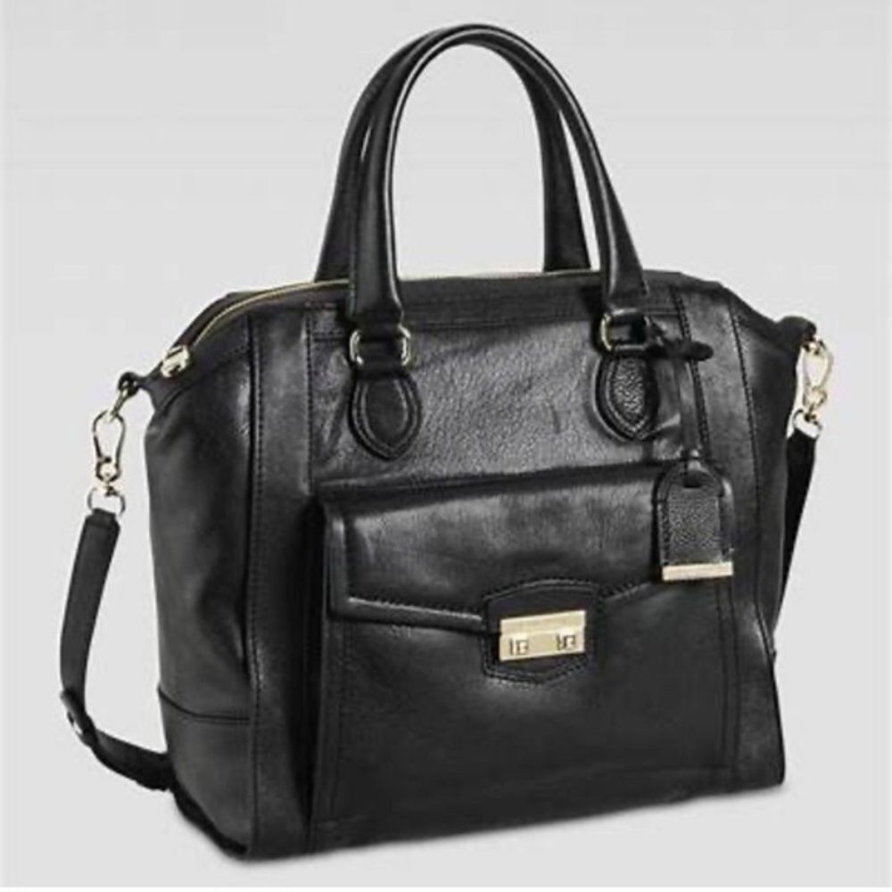 Cole Haan Zoe Black Leather Satchel Tote W/ Crossbody Strap Nwot